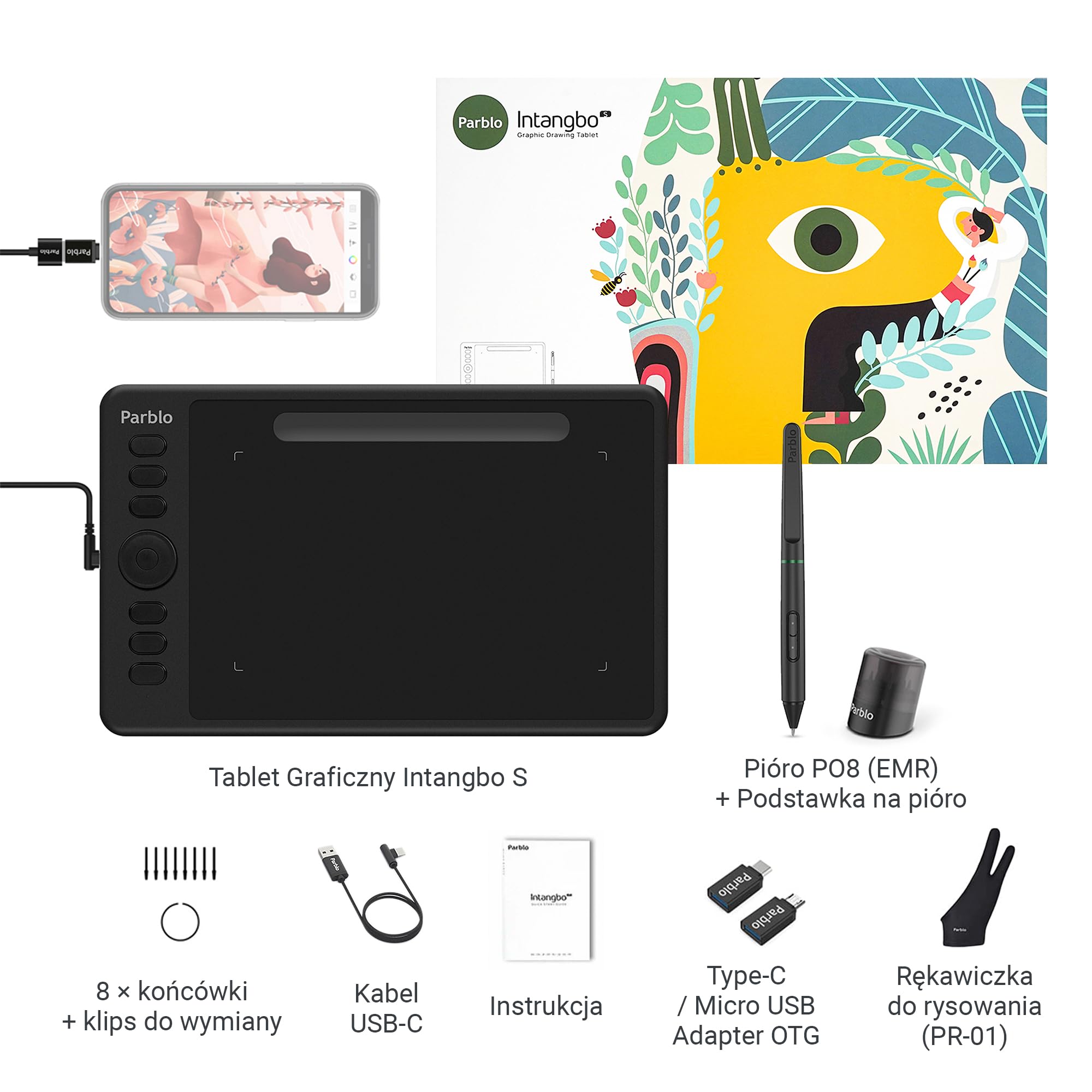 Intangbo S Purple - tableta gráfica de 6 × 4 pulgadas para dibujo, lápiz sin batería con niveles de presión 8192, soporte de inclinación, USB-C, compatible con Windows/Mac/Android
