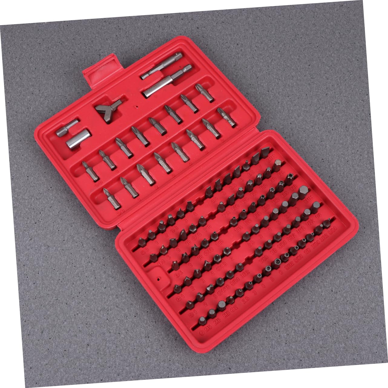 Coffret Embouts de Vissage 100 Pièces, Alliage Chrome-vanadium | Boîte Moulée Rouge, Assortiment Complet, Rangement Organisé et Solide pour Atelier