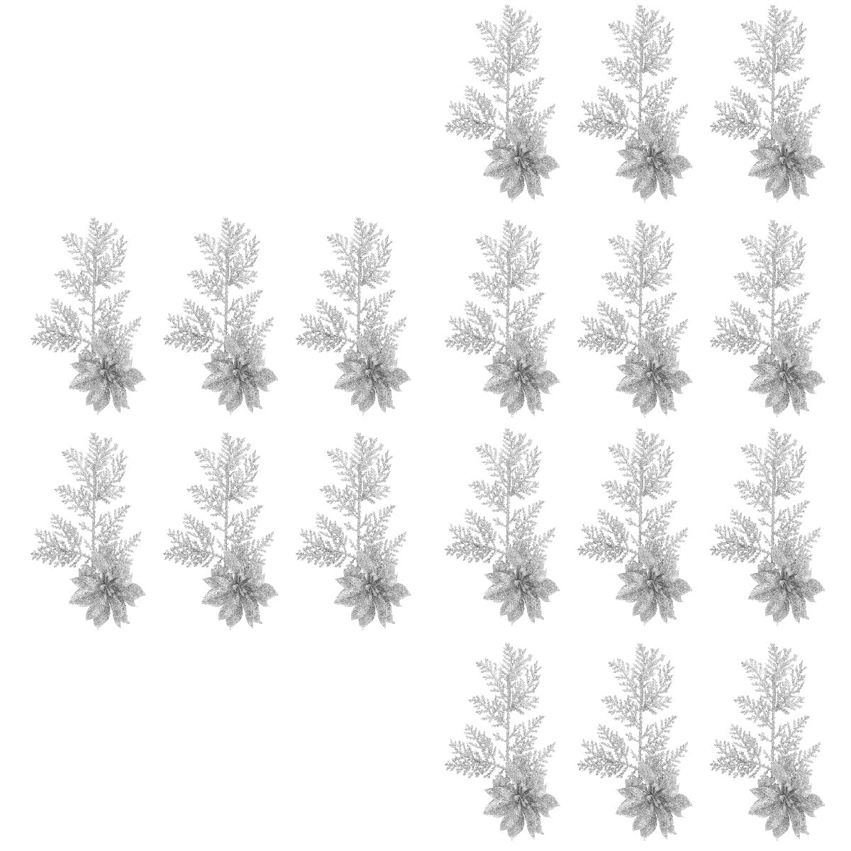 jojofuny Ornamente Krippendekoration 18 Stücke Künstliche Weihnachtsblumen Glitter Poinsettia Plektren Kiefer Zweige mit Clip for Christmas Crafts Party Festliche Wohnkultur