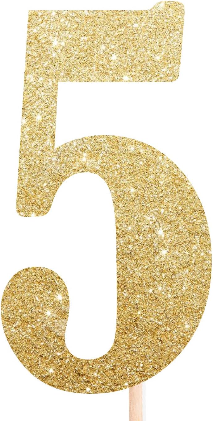 NUMBER 5 Gold Glitter Cake Topper 5th Birthday Party Five Fifth Toppers Cupcake