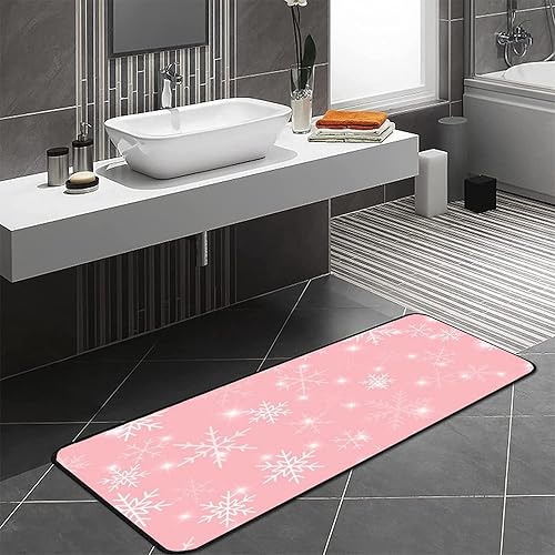 Miniatura 3 de MoBlinko Alfombra de cocina de Navidad con copos de nieve blancos, alfombra de baño de invierno, antideslizante, lavable, alfombra de pasillo para