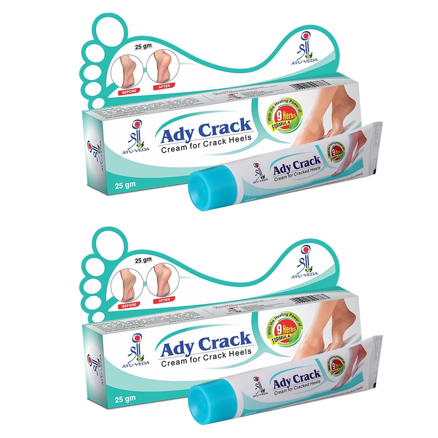 Shree Ayu-Veda Ady Crack Cream, Foot cream, For Dry & Cracked Feet, Moisturizes & Soothes Feet, Heel Repair, Chapped Skin | 9 Herbs Formula - 3 x 25g (pack of 3)