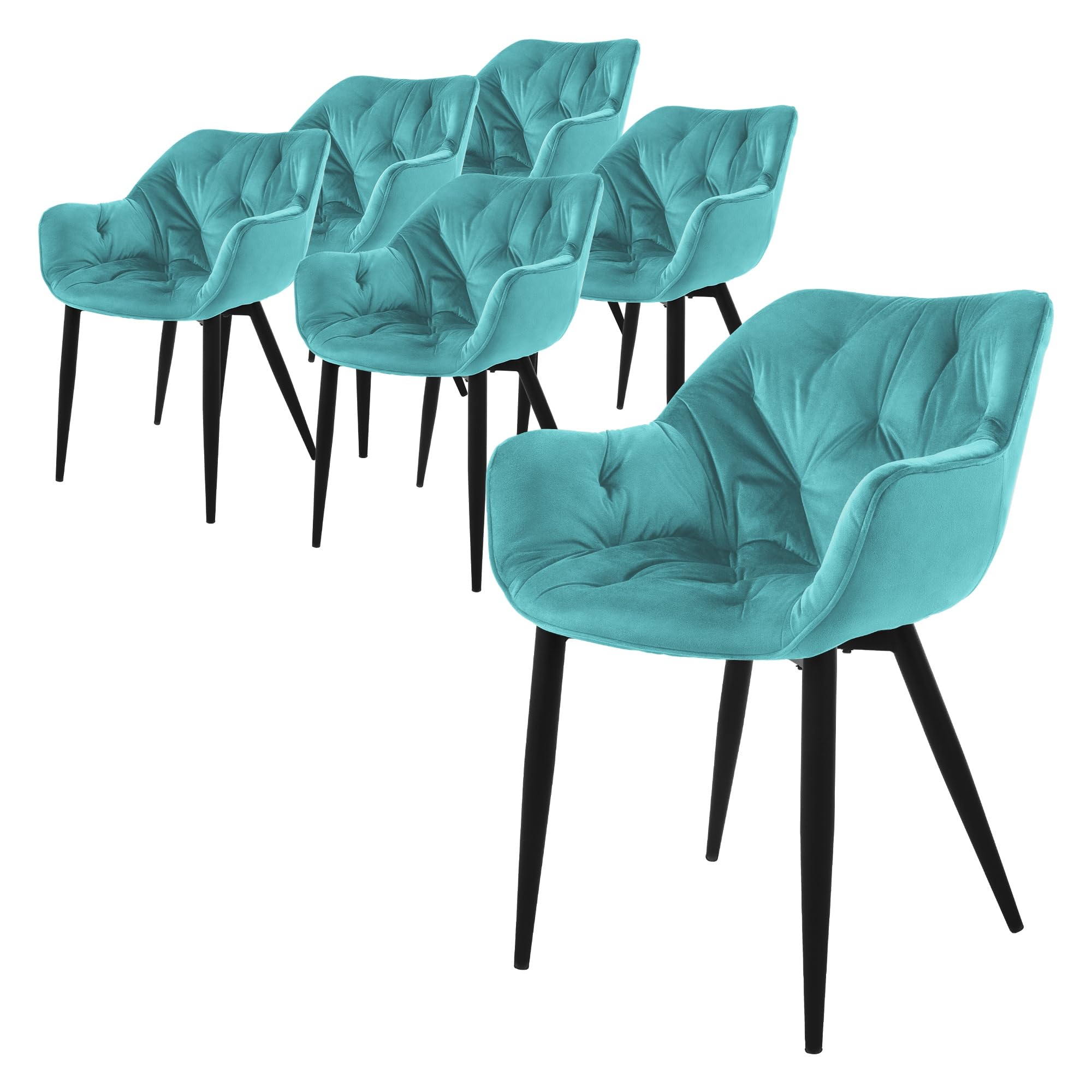 ML-Design Set 6x Sillas de Comedor con Respaldo y Reposabrazos Asiento Turquesa(Petrol) Tapizado con Funda de Terciopelo Patas de Metal Sillón Diseño Ergonómico Moderno para Salón, Escritorio o Cocina
