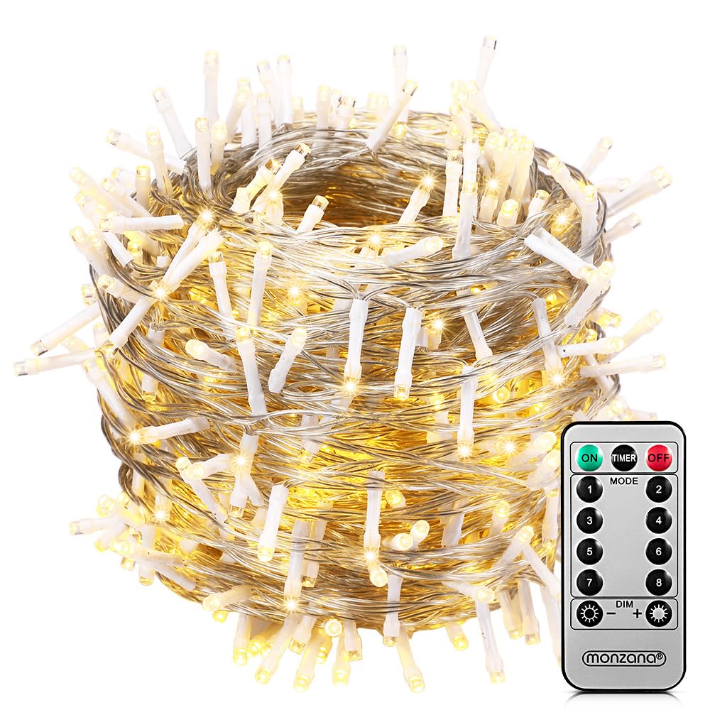 Monzana® 400 LED Lichterkette 40m mit Fernbedienung Timer Innen Außen 8 Modi Dimmbar IP44 Wetterfest Stecker Weihnachten Weihnachtsbeleuchtung Warmweiß