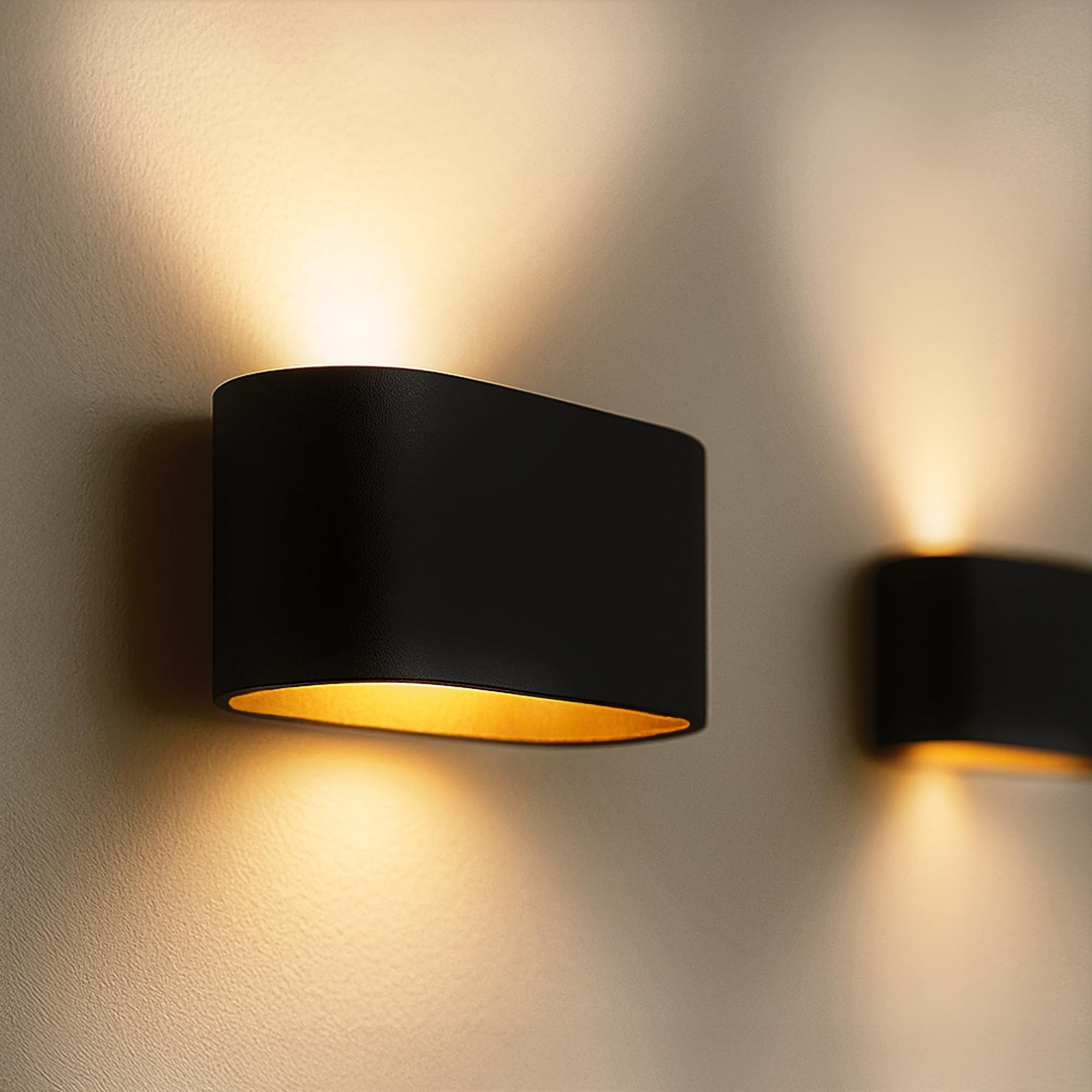 SSC-LUXon JOBERO – Lot de 2 appliques murales intérieures noir or | luminaire mural design avec faisceau LED Up & Down | lampe murale moderne G9 pour salon, chambre, escalier