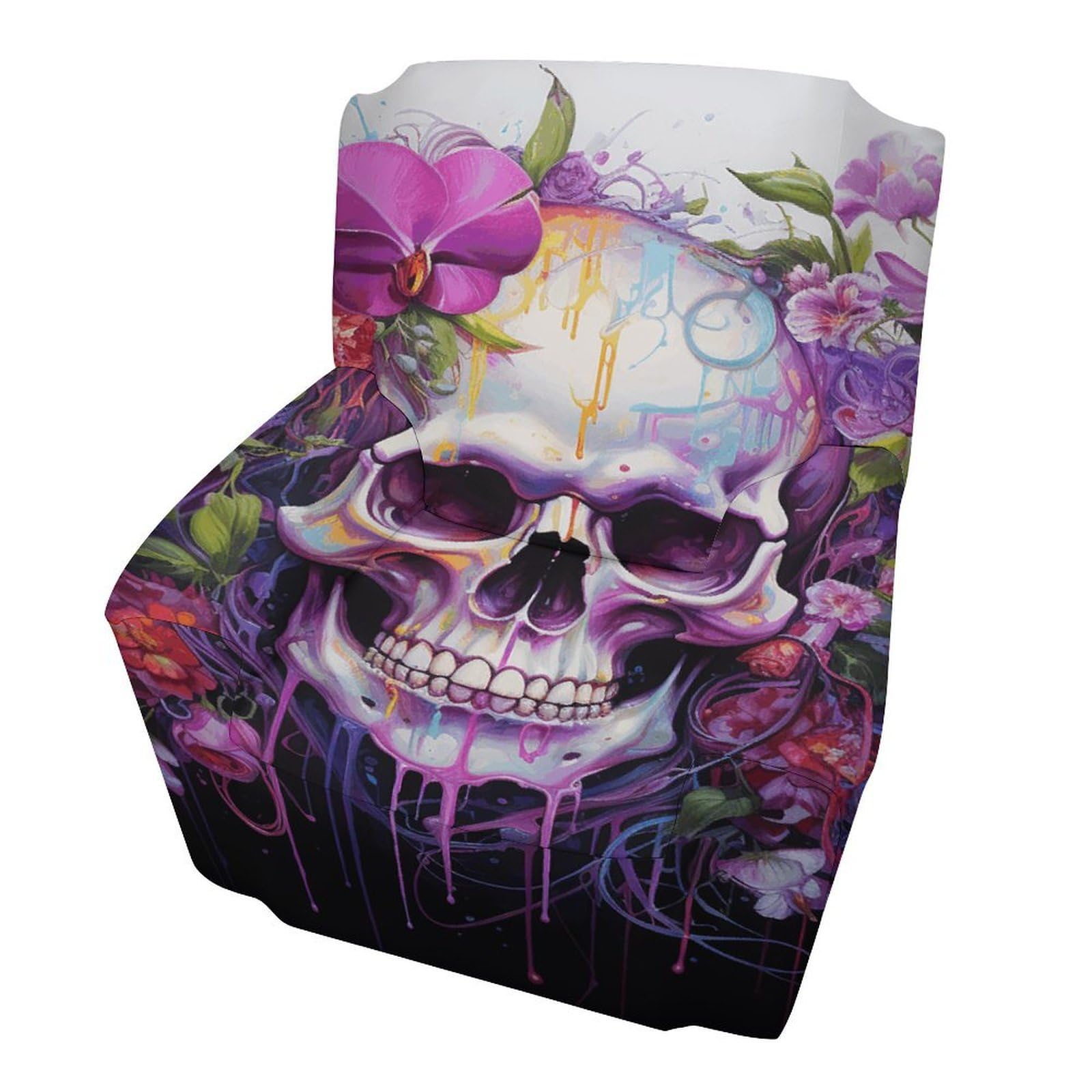 Fodpand Style Flowers And Skulls Sofa Cover Soft 1 Seater Sofa Slipcover For Pets Washable,Couch Cover With Elastic Straps Furniture Protector