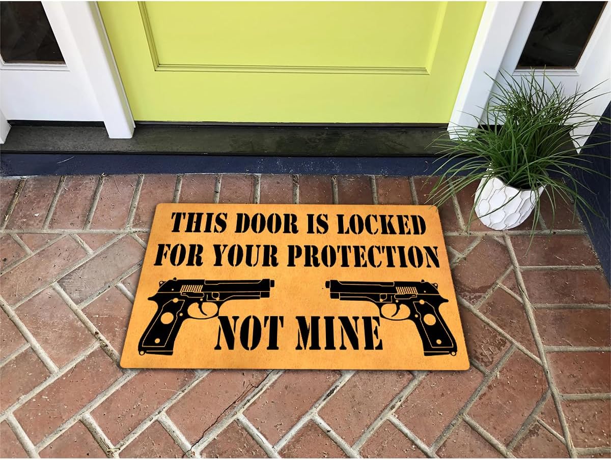 Funny Welcome Doormat Home Decor Rugs Welcome Mat with Rubber Back (18 x 30)inch This Door Is Locked For Your Protection Doormat For Entrance Way Indoor Front Porch Mats Front Door No Slip Mats