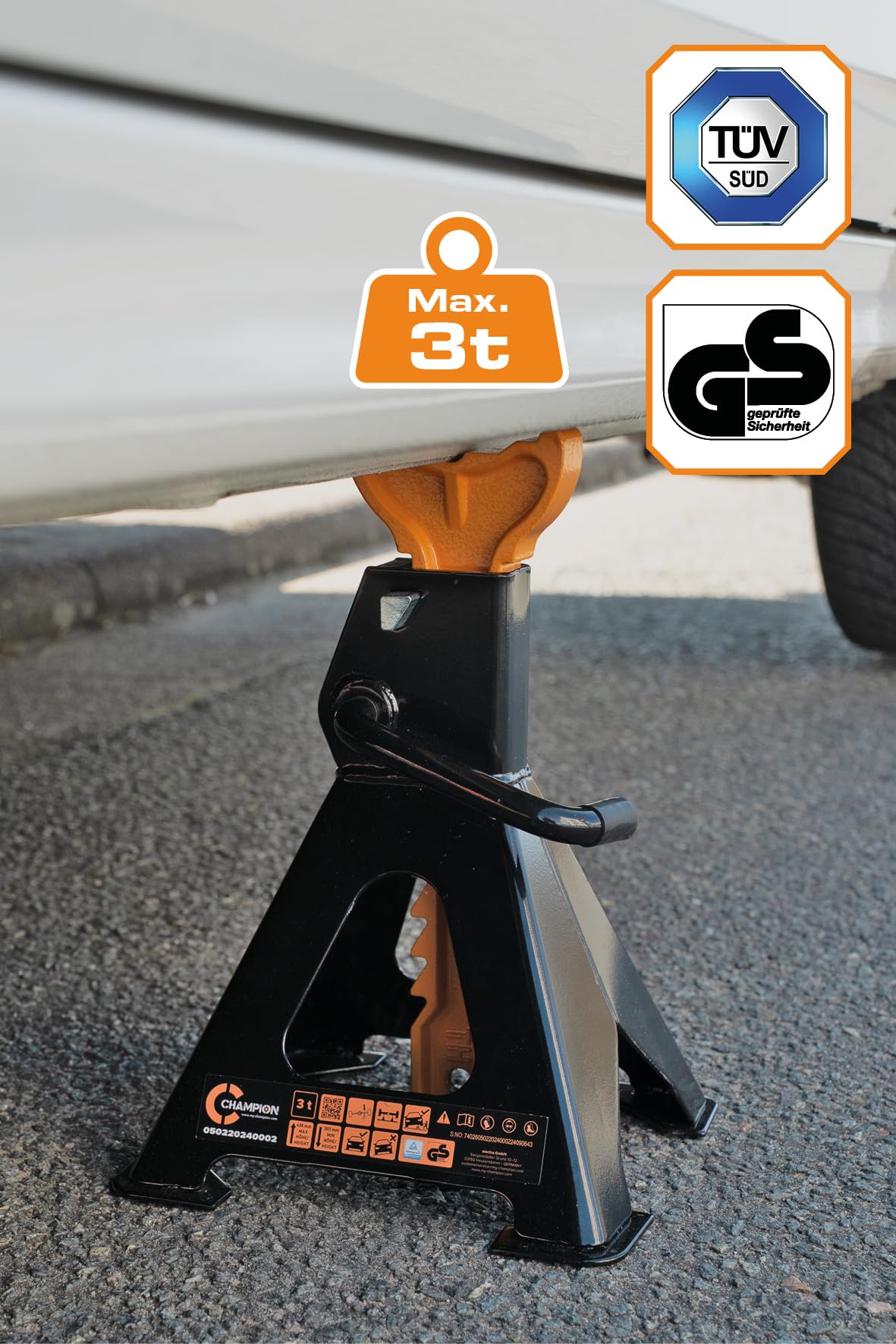 CHAMPION Wagenheber Set 4-tlg. 2,5T Rangierwagenheber 3T Unterstellböcke Radwechsel Set Wagenheber Gummiauflage Arbeitshandschuhe Reifenwechsel Autoheber KFZ Hebebock Werkstatt Garage PKW SUV Van Zube