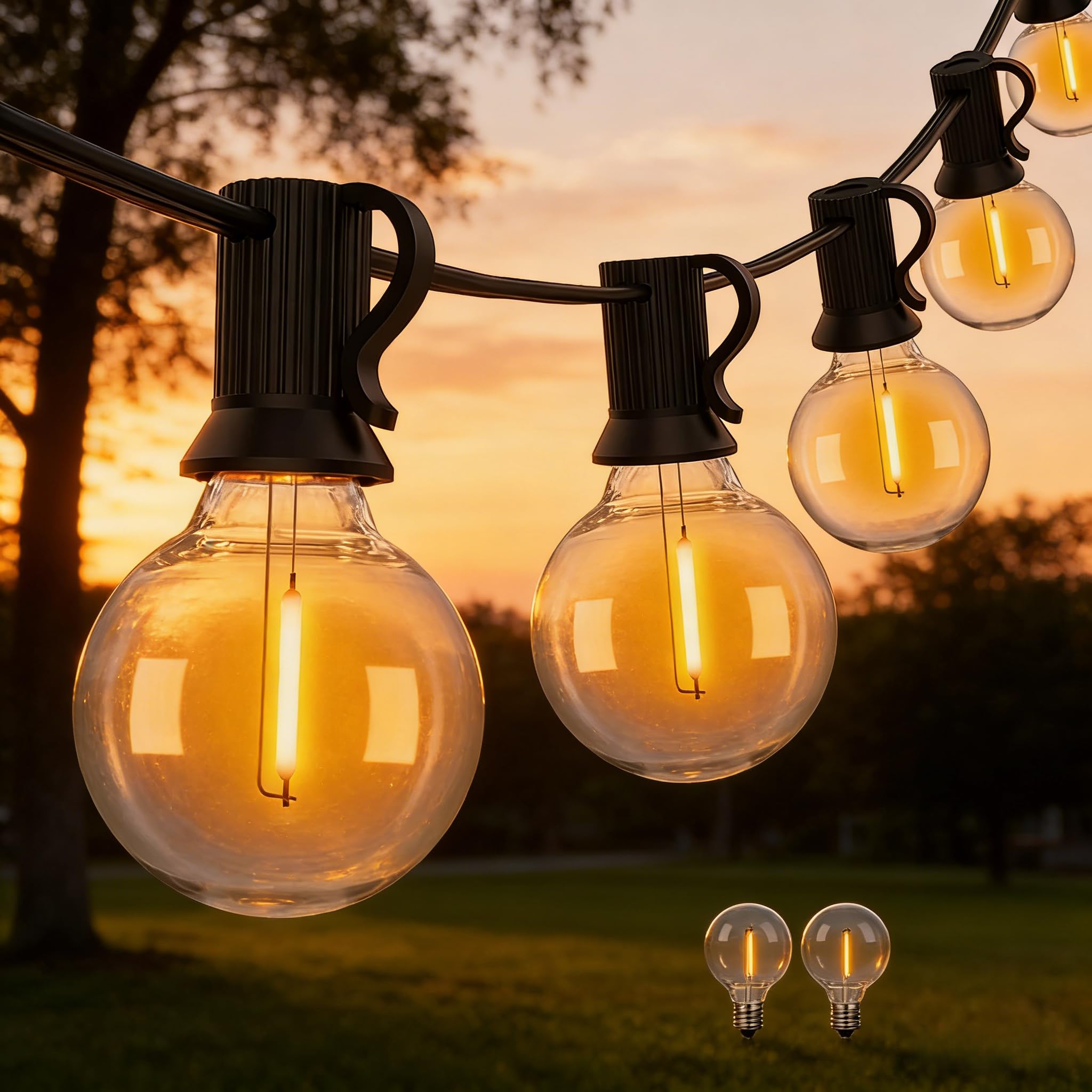 Wweixun2020 100FT Außenbereich Lichterketten, IP44 Wasserdicht, G40 LED-Leuchtmittel (50+2 Ersatzlampen), Dekoration für Garten, Terrasse, Hochzeit und Festival (30M/100FT, 52)