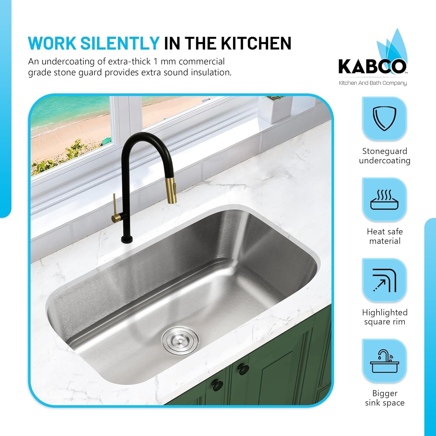 KABCO 30 Inch Stainless Steel Single Bowl Classic Kitchen Sink Only, Extra Thick 16 Gauge Undermount Rust Resistant, Sound and Heatproof Sink