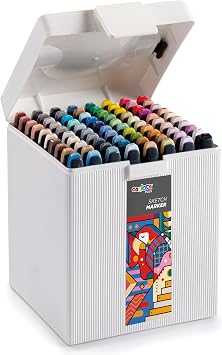 CARIOCA Plus Sketch Marker Hard Box 80 Assorted Colours, Dual Tip Alcohol-Based Art Markers with Brush & Chisel Nibs, Professional Art & Design Set in Rigid Case, Designed in Italy