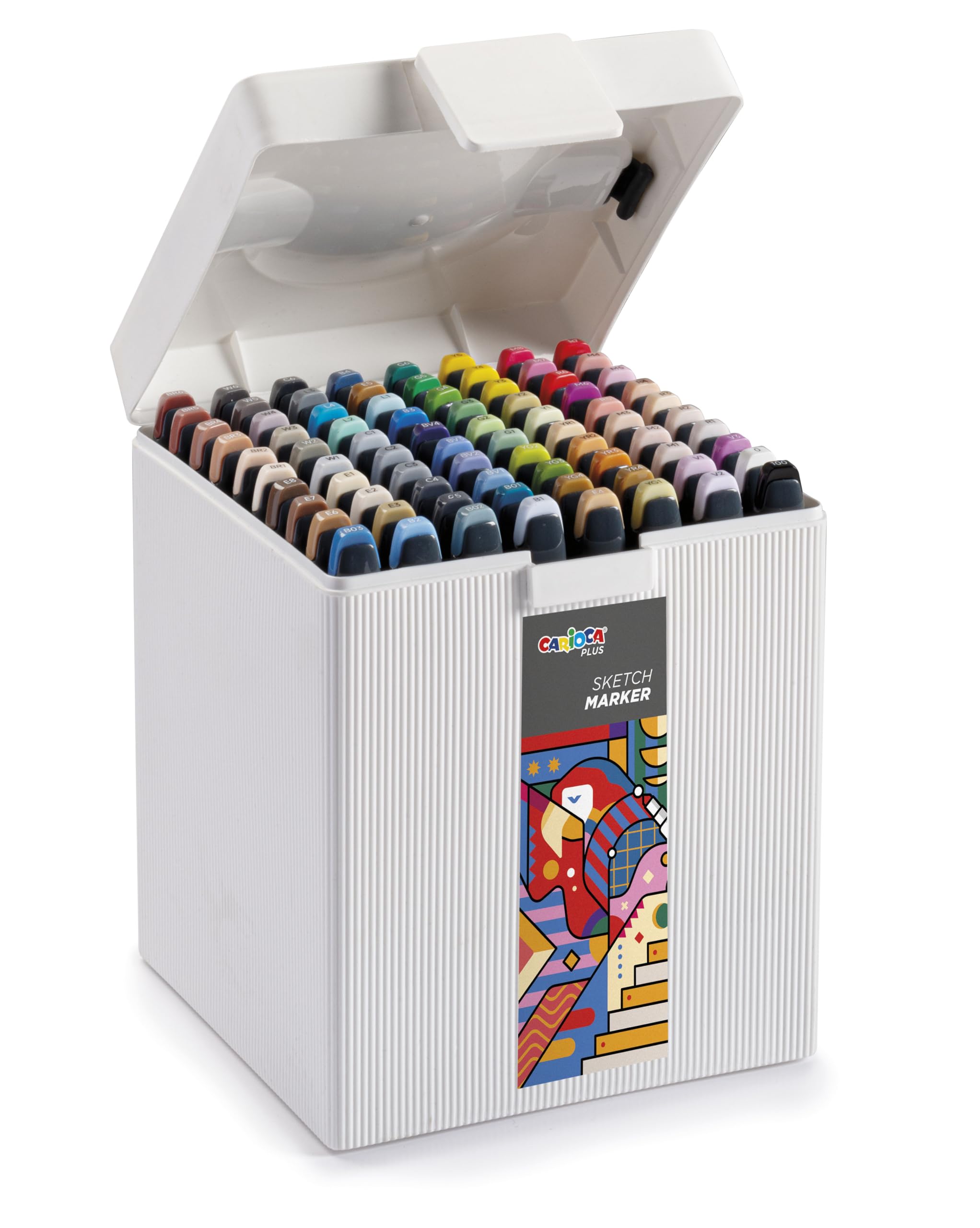 CARIOCA Colori Plus Sketch Marker, Marker mit Doppelspitze, Meißel und Pinsel, Tinte auf Alkoholbasis, leichter Geruch, schnelltrocknend (Box mit 80 Acrylmarkern)
