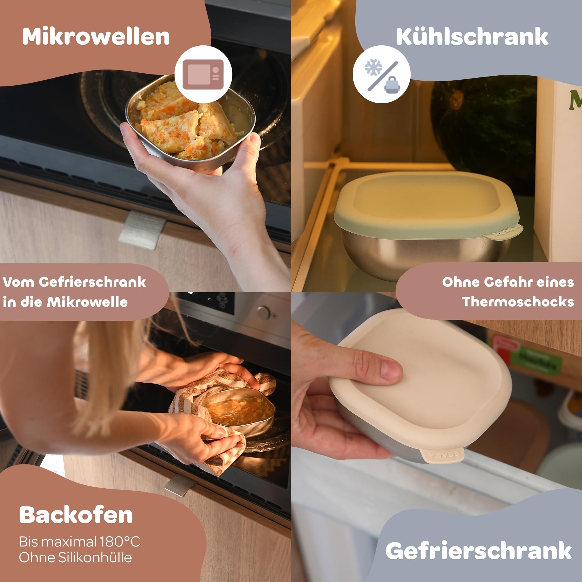 BÉABA Edelstahl-Babybreibehälter Set – Hermetische & Bruchsichere Aufbewahrungsdosen, Mikrowellen- & Gefriergeeignet, BPA-frei, Geruchslos, Wiederverwendbar & Tragbar – Natural Set