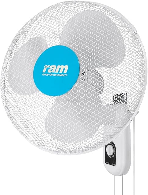 RAM Wall Fan 400mm (16inch) 40w 3 SPEED SETTINGS Quiet Motor Easy Installation Wall Mountable for use in Homes, Offices, Bedrooms, Greenhouses and Garages