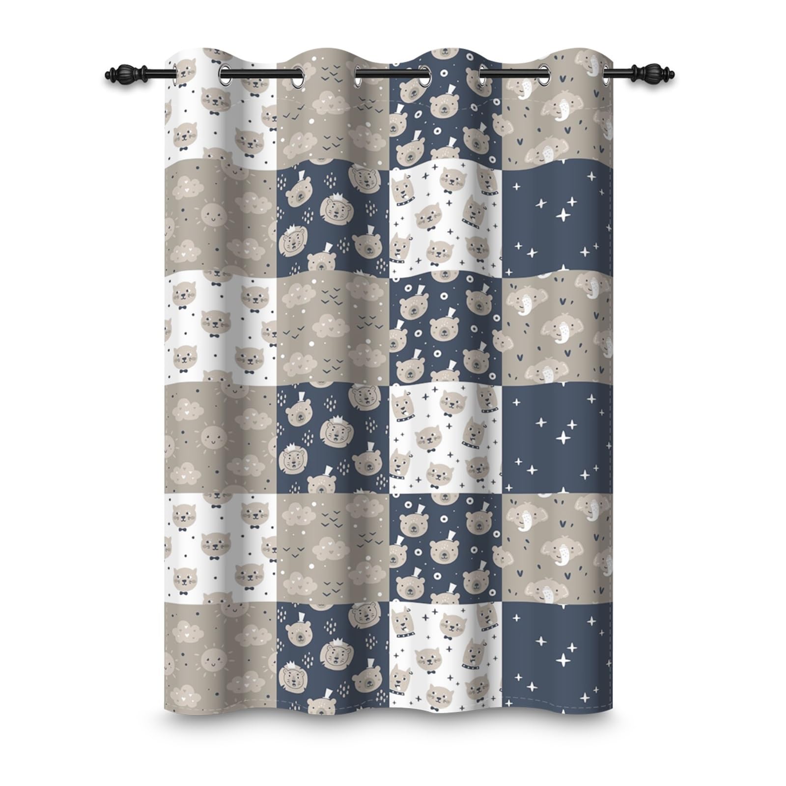 135x229cm Rideau à œillets Motif Animaux Dessin animé pour Chambre d'enfant Ours Éléphant Ciel Mignon Rideaux occultants pour Salle de Jeux bébé séparateur de pièce,1 Panneau Simple