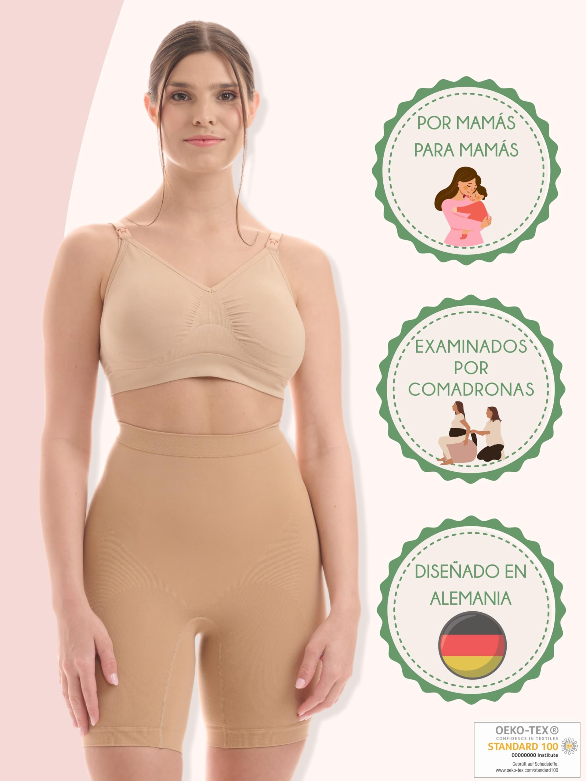 Herzmutter Braguitas Moldeadoras - Shapewear Abdominal - Apoyo después de Nacimiento, Embarazo, Cesárea - Faja de Cintura Alta - Posparto - Piernas largas - Sin Costura - 5600