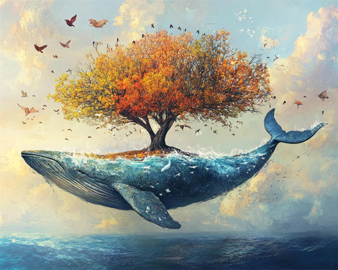 RKFLGEW DIY Bead Embroidery Kit Fantasy Whale 50x70cm