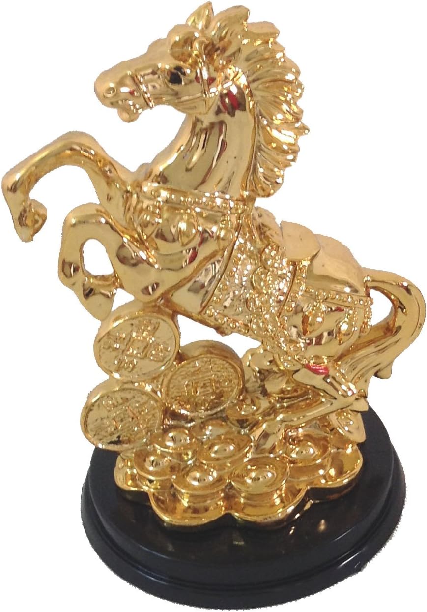 Feng Shui Golden Horse Stepping On Ingot is for Wealth for Home Decor, Office Desk Table Decor Show Piece (Design 1)