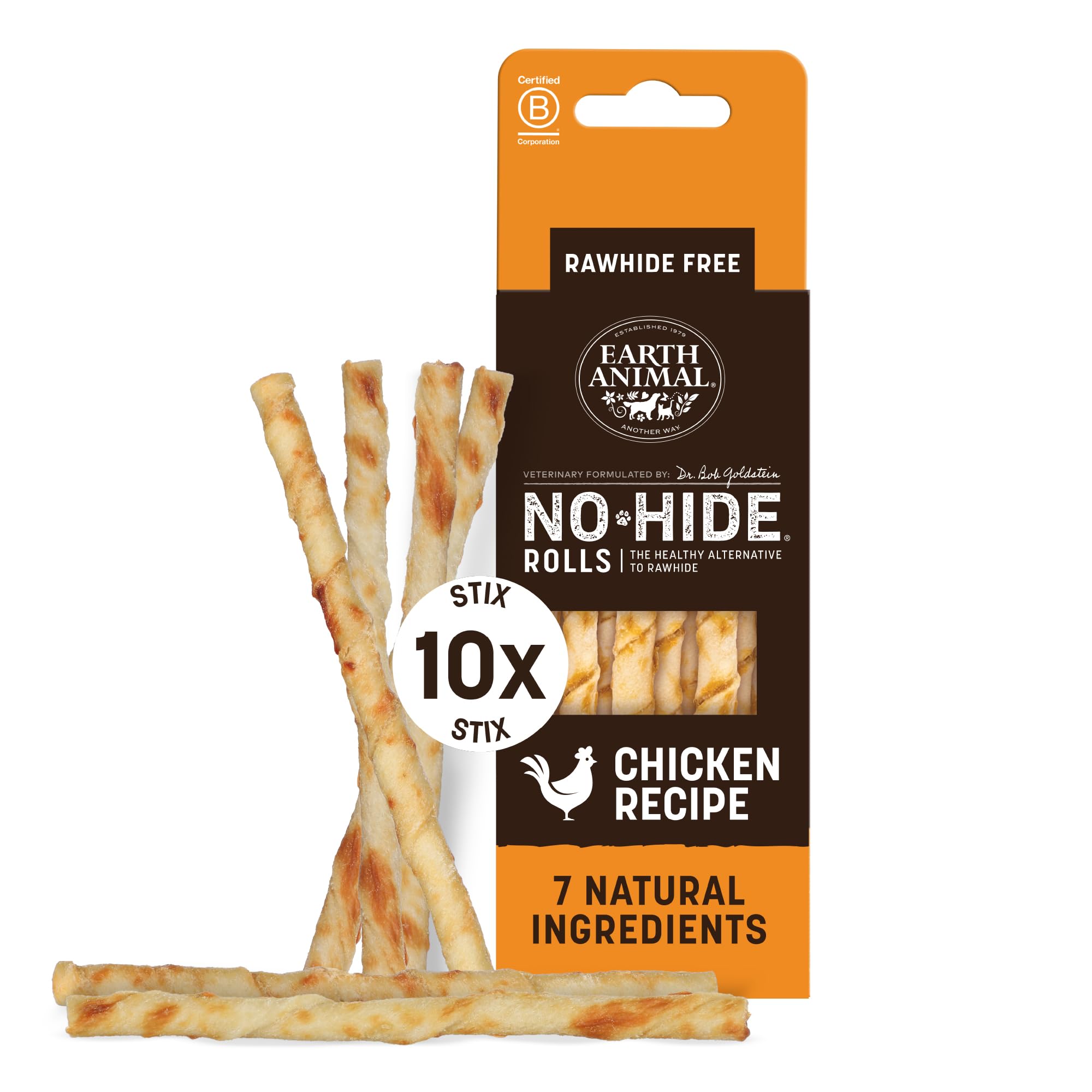 Earth Animal No-Hide® Chicken Stix (10 Chews Per Pack) – Long-Lasting Cat & Dog Chews – Natural Dog Treats for Small Dogs (< 5 kg) – Supports Healthy Teeth & Gums – 100% Recyclable Packaging