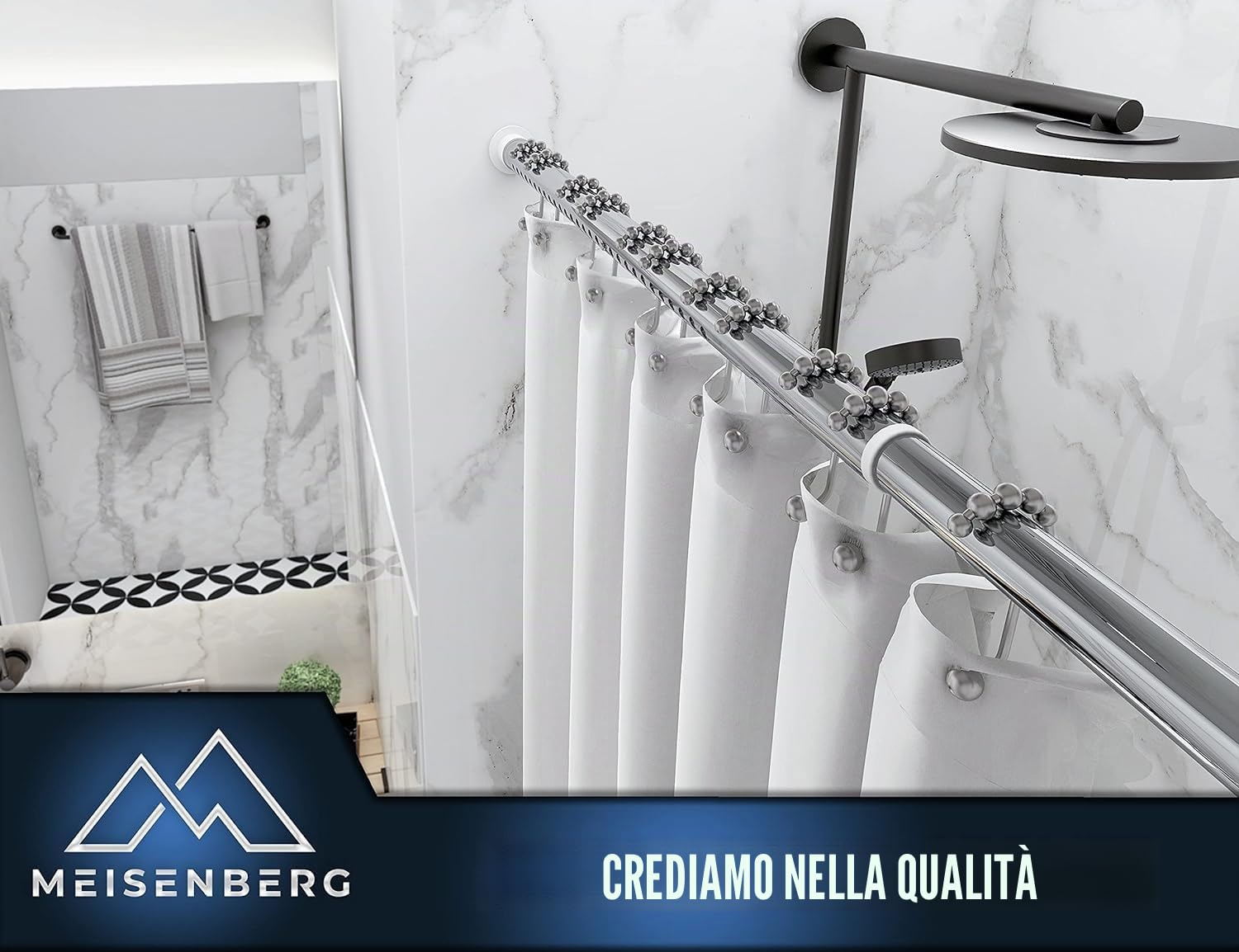 MEISENBERG Bastone Estensibile a Pressione 260-310, Argento, Ø 25 mm, Asta Tenda Doccia per Tendaggi, Bagni e Balcone