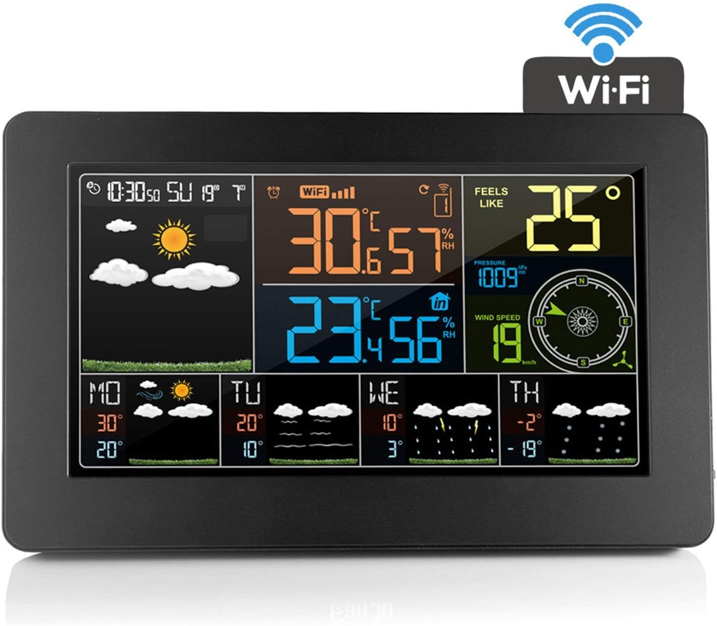 WIFI Color Screen Multifunctional Weather Clock Digital Forecast Stations Monitoring Alarm With Outdoor Sensor Accurite Wireless Radio Controlled Rain Gauge Wind Speed For Home Garden