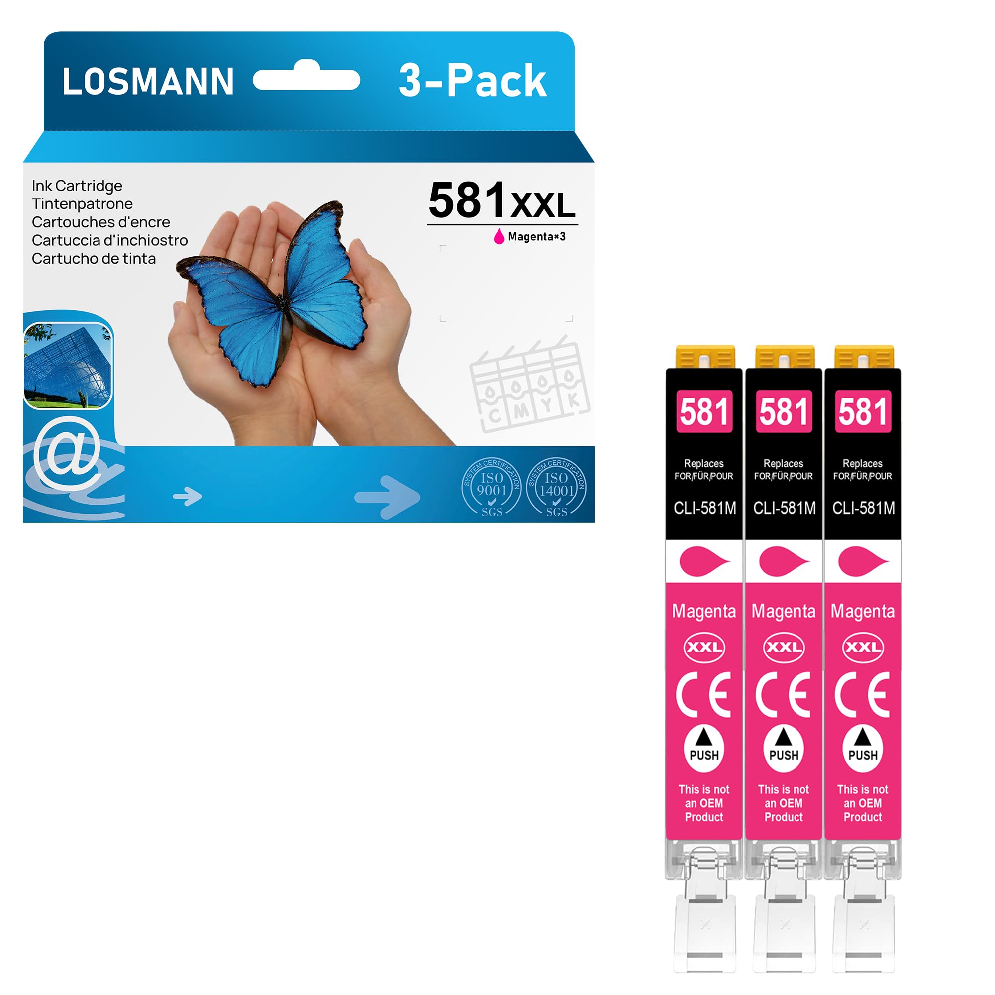 LOSMANN 3X Magenta Druckerpatronen Kompatibel für Canon CLI-581 XXL M für Pixma TS6350 TS6150 TS8150 TS8250 TS6250 TS705 TS705a TS8151 TS6151 TS8152 TS8300 TS9150 TS9155 TS9550 TR7550 TR8550