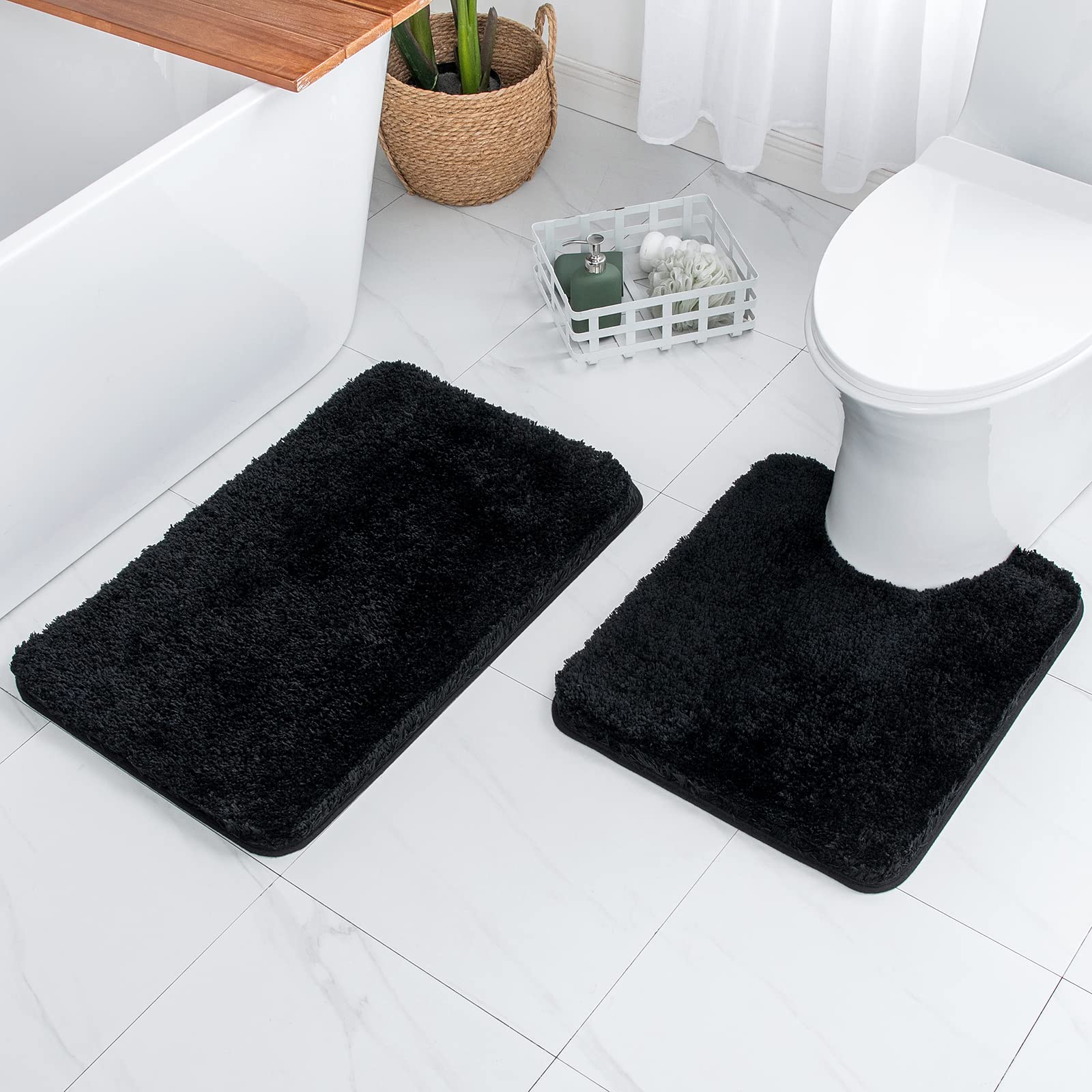 MIULEE Microfiber Bathroom Rugs and mats Sets 2 Pieces Extra Thick Non Slip Bath Mat and U-Shaped Contour Toilet Rug for Bath Room Floor Restroom, 20"