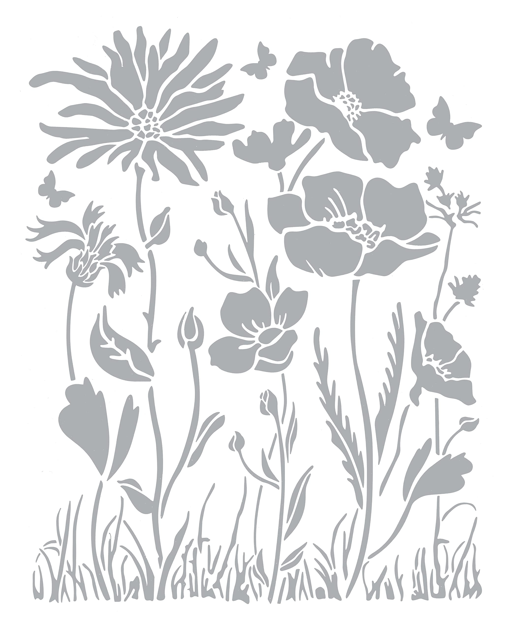 STAMPERIA INTERNATIONAL, KFT Stamperia-Thick Stencil-Atelier-Poppy and Flower, 20 x 25cm