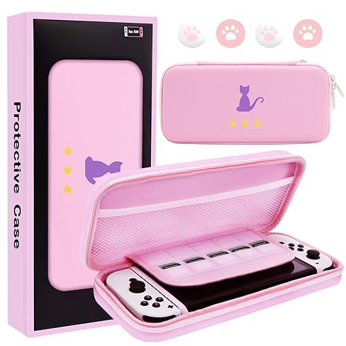 Honghao Switch Case for Nintendo Accessories , Pink Carry Travel Protective Bag Case Game for Storage Switch Accessories
