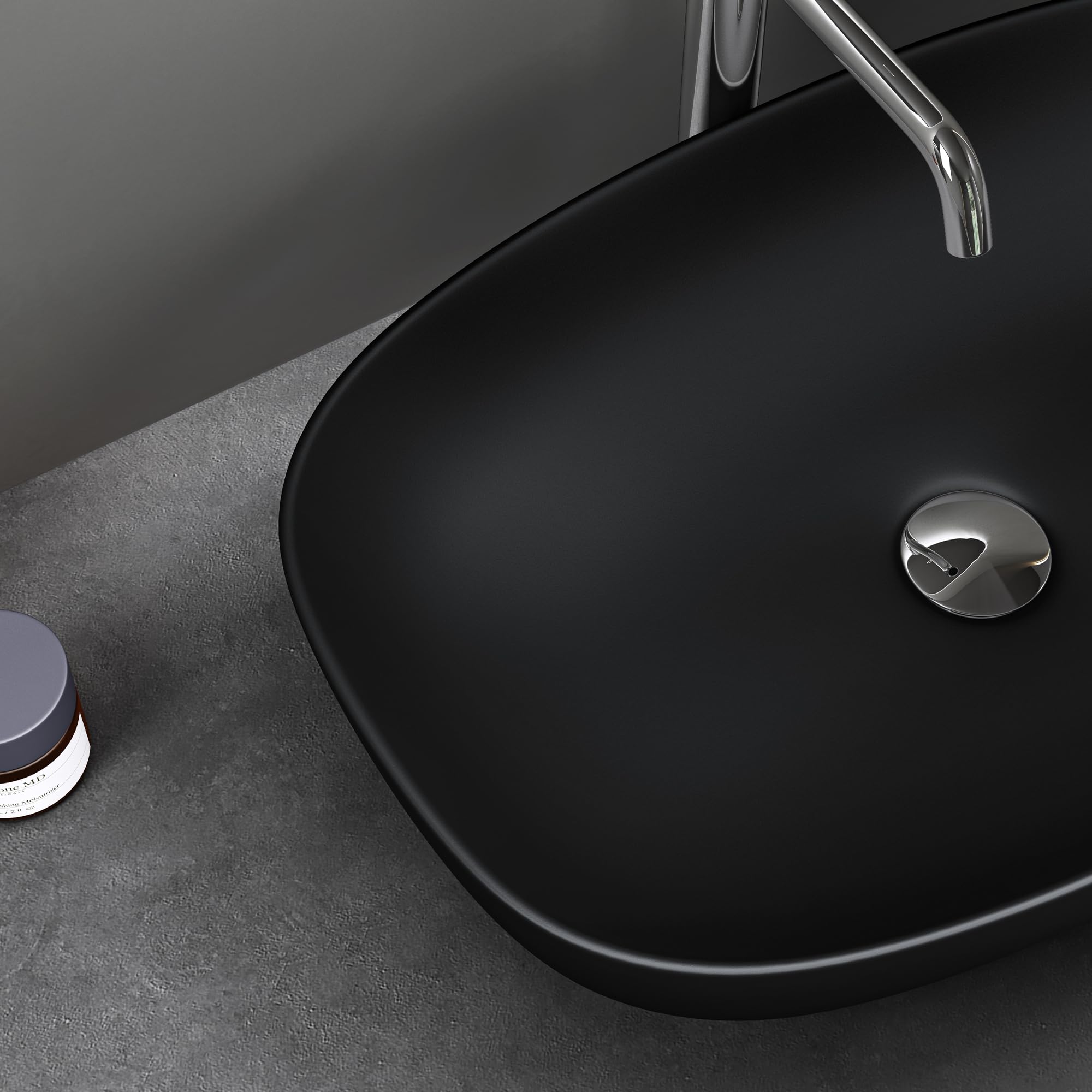 doporro Lavabo da Appoggio 60x39,5x14cm, Lavandino Bagno Brüssel104 in Ceramica con Nano Rivestimenti inclusi, Nero opaco