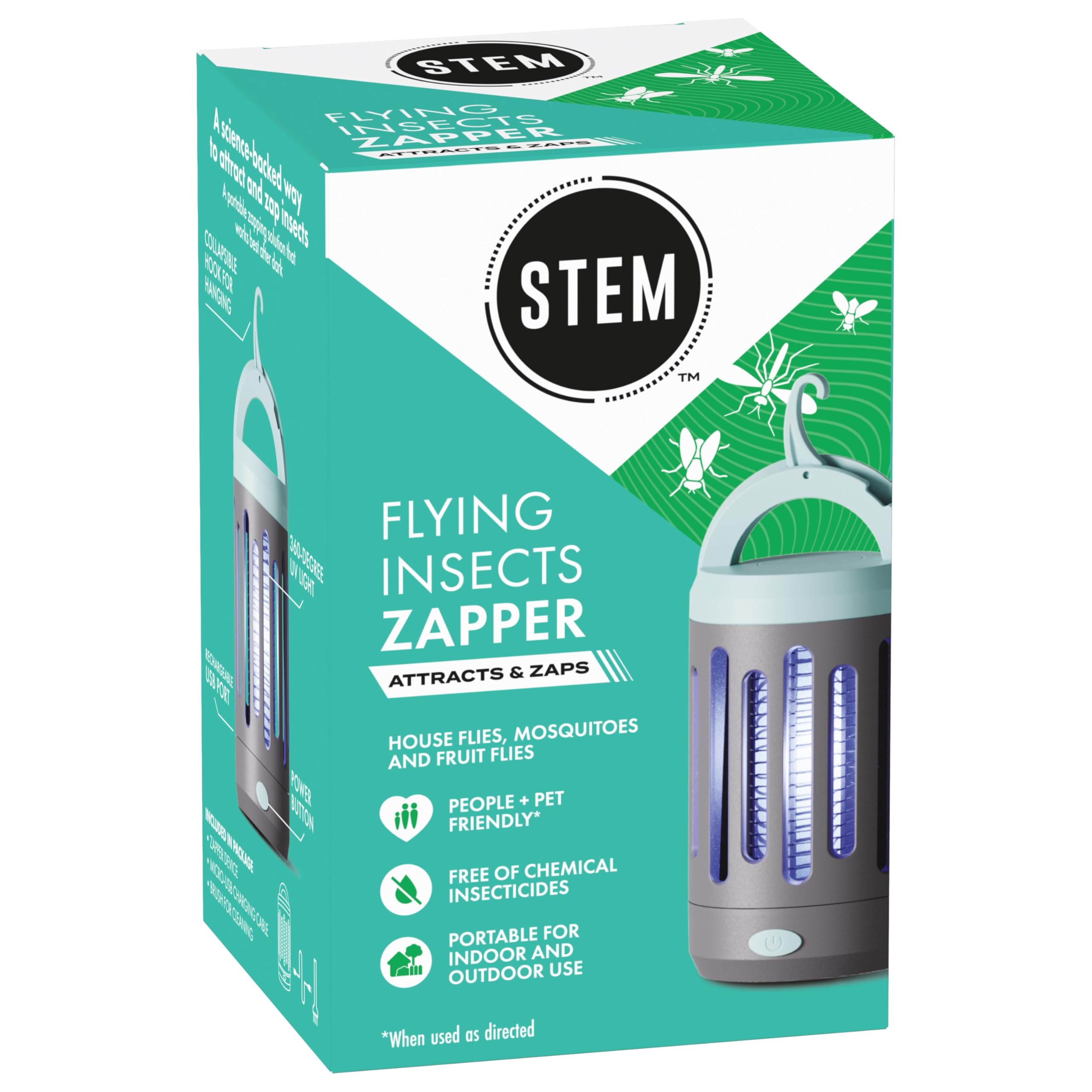 STEM Flying Insect Zapper, Indoor and Outdoor Electric Fly & Mosquito Trap, Includes Micro-USB Charging Cable and Brush for Cleaning
