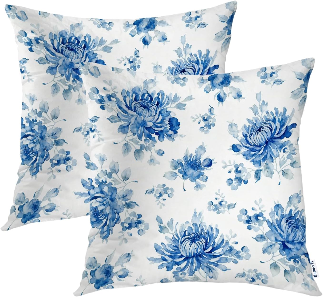Batmerry Blue Vintage Peony Throw Pillow Covers,Midcentury Decorative Pillow Covers Digital Printing Blended Fabric for Couch Sofa Bed Invisible Zipper 20X20 in