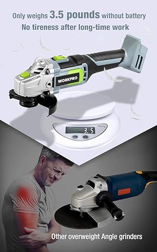 Miniatura 4 de WORKPRO Kit de amoladora angular inalámbrica de 20 V, 4-1/2 pulgadas, herramienta de amoladora angular ligera, batería de iones de litio de 4.0 Ah y