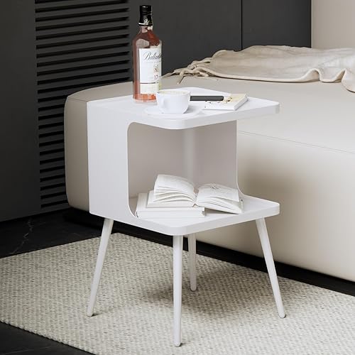 Miniatura 3 de Mesa auxiliar, mesita de noche moderna, mesa auxiliar, mesita de noche, mesa decorativa de metal con estante de almacenamiento abierto para sala de