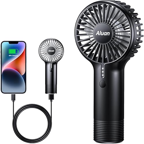 Miniatura 1 de Aluan Mini ventilador de mano portátil, ventilador de mano recargable, 4800 mAh, funciona con batería externa potente de 3 velocidades, pequeño