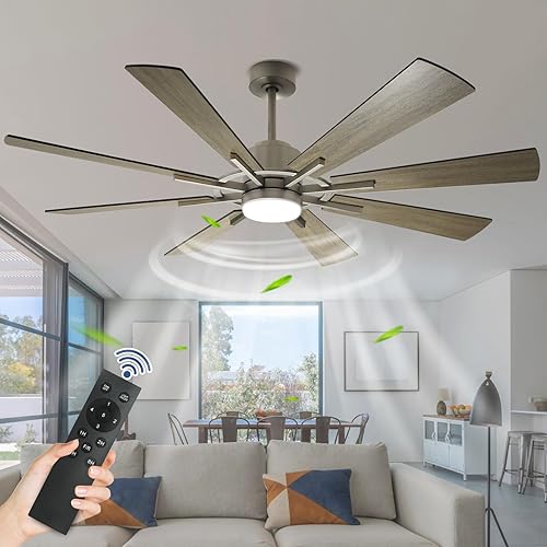 Ventilador de techo grande de 60 pulgadas con luces y control remoto, ventilador de techo de 8 aspas de madera contrachapada con control remoto,