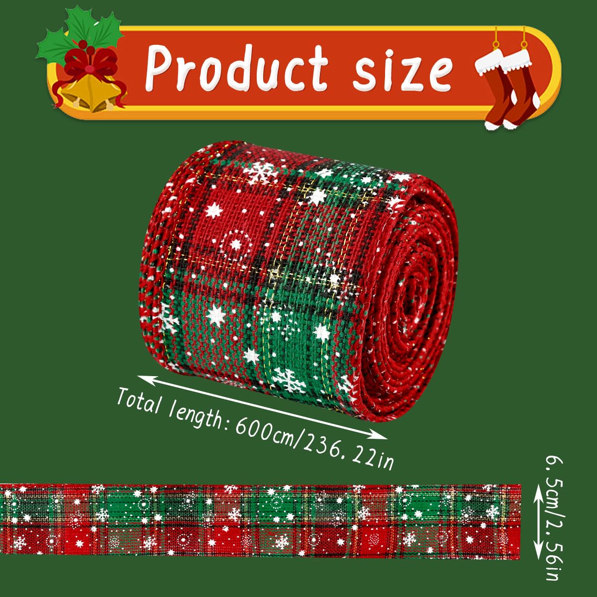 Thyonta 6M Plaid Woven Ribbon with Snowflake Pattern for Christmas Party Decoration, Green - Image 2