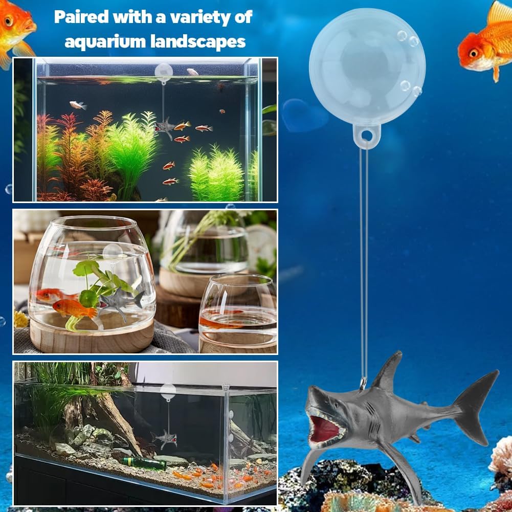 Tookie 4sets Fish Tank Shark Decoration, Floating Fish Tank Figurine Mini Realistic Sharks with Water Balloon Floating Aquarium Layout Prop(as Shown)