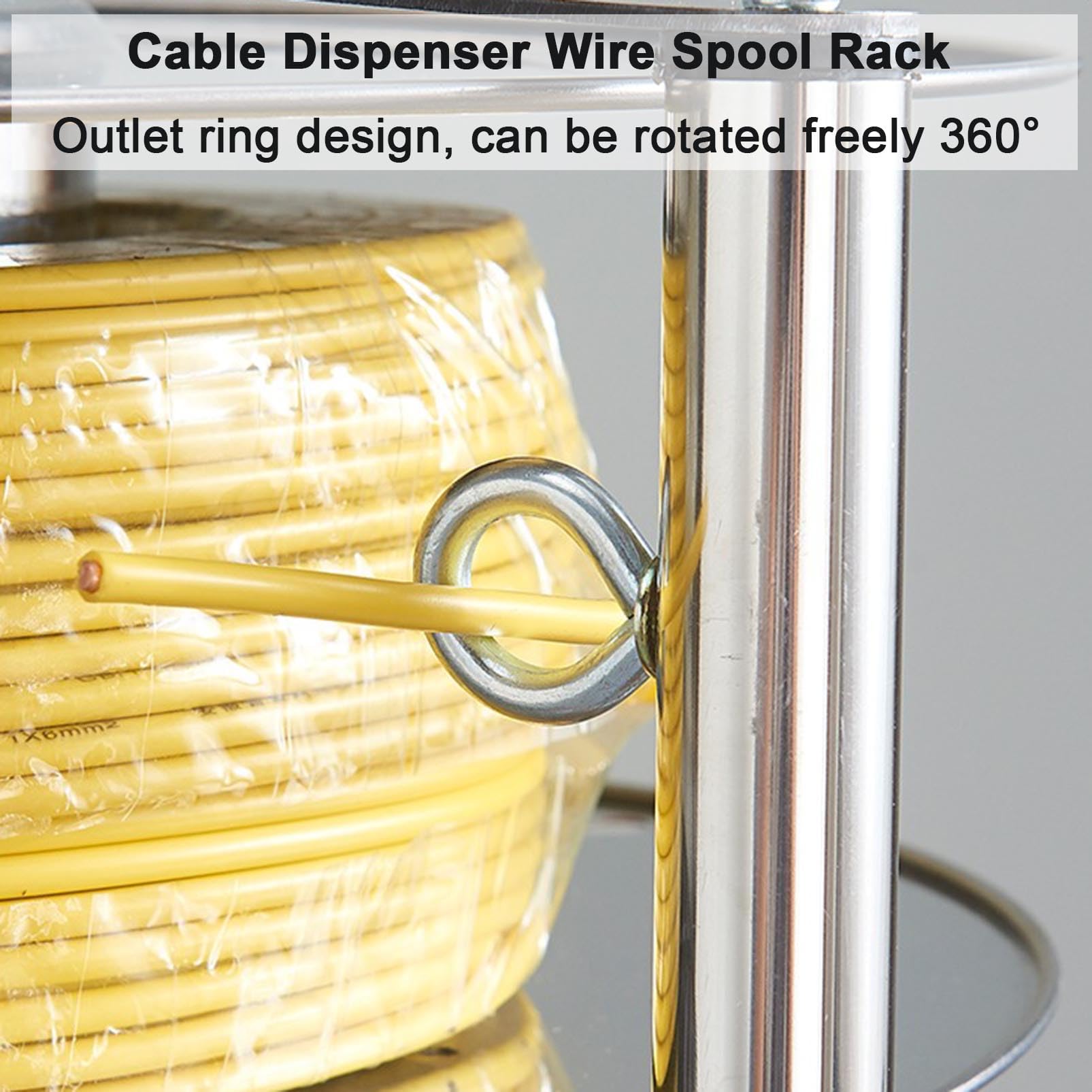 Soporte giratorio para carrete de alambre, soporte de cable de acero inoxidable resistente para almacenamiento de cables eléctricos, soporte de carrete giratorio para gestión organizada de cables