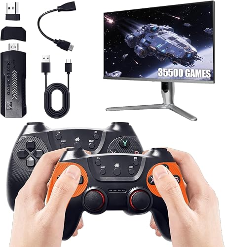 Consola de juegos retro con más de 35500 juegos clásicos, 64 GB Plug & Play TV Stick, 43 emuladores, salida HDMI 4K, controladores inalámbricos