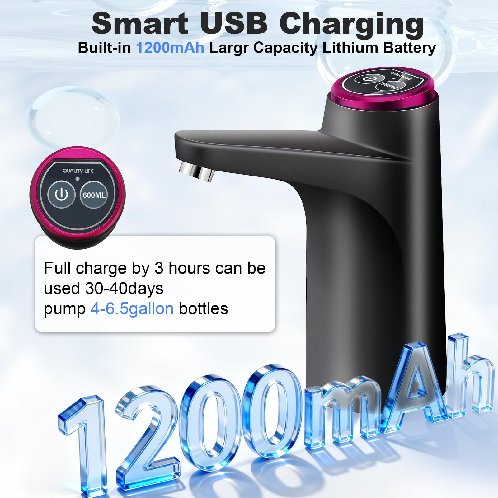 Pompe à eau potable USB 5L automatique pour cuisine bureau camping