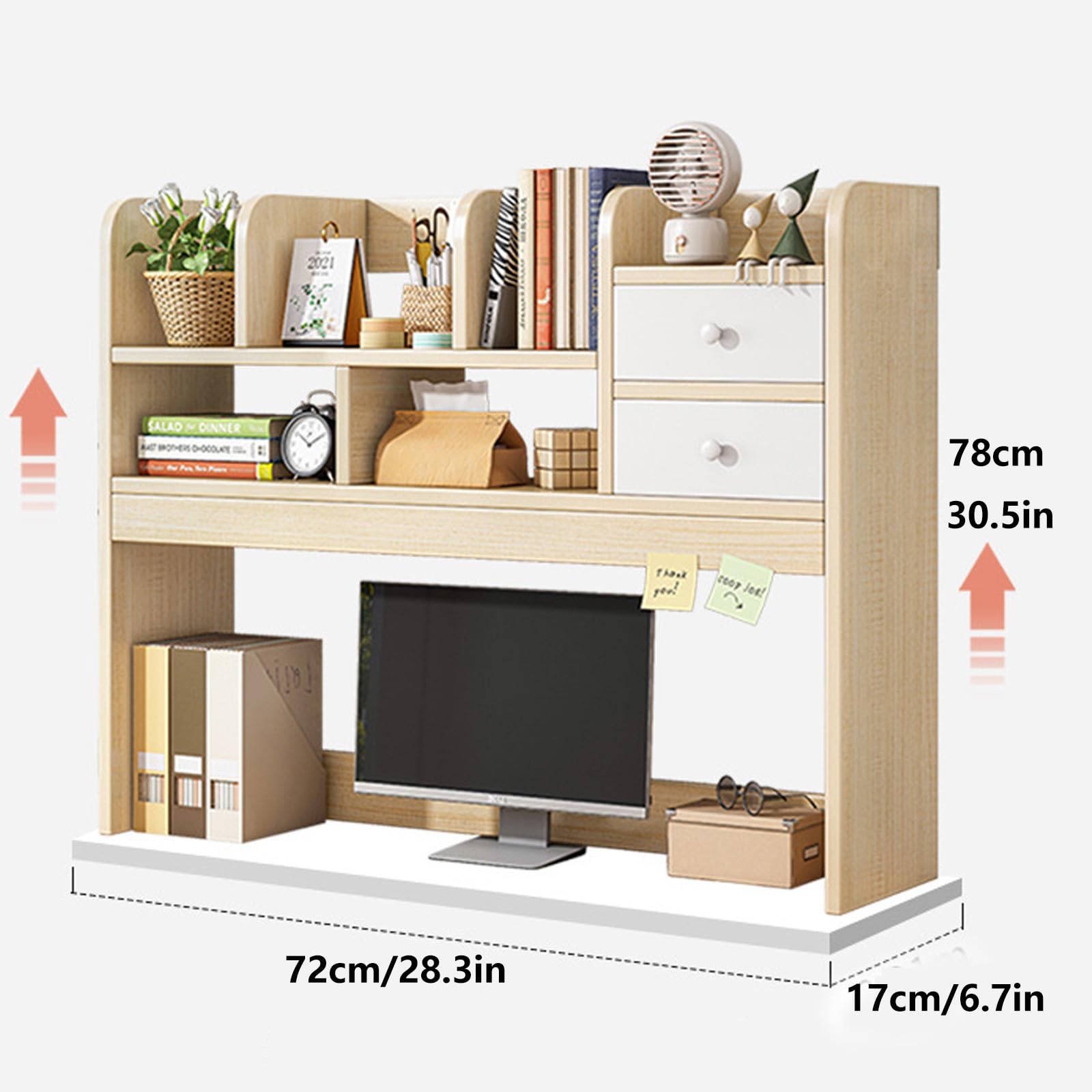 Amazon.co.jp: SXZenSpace 3段木製デスクトップ本棚（引き出し2個付き