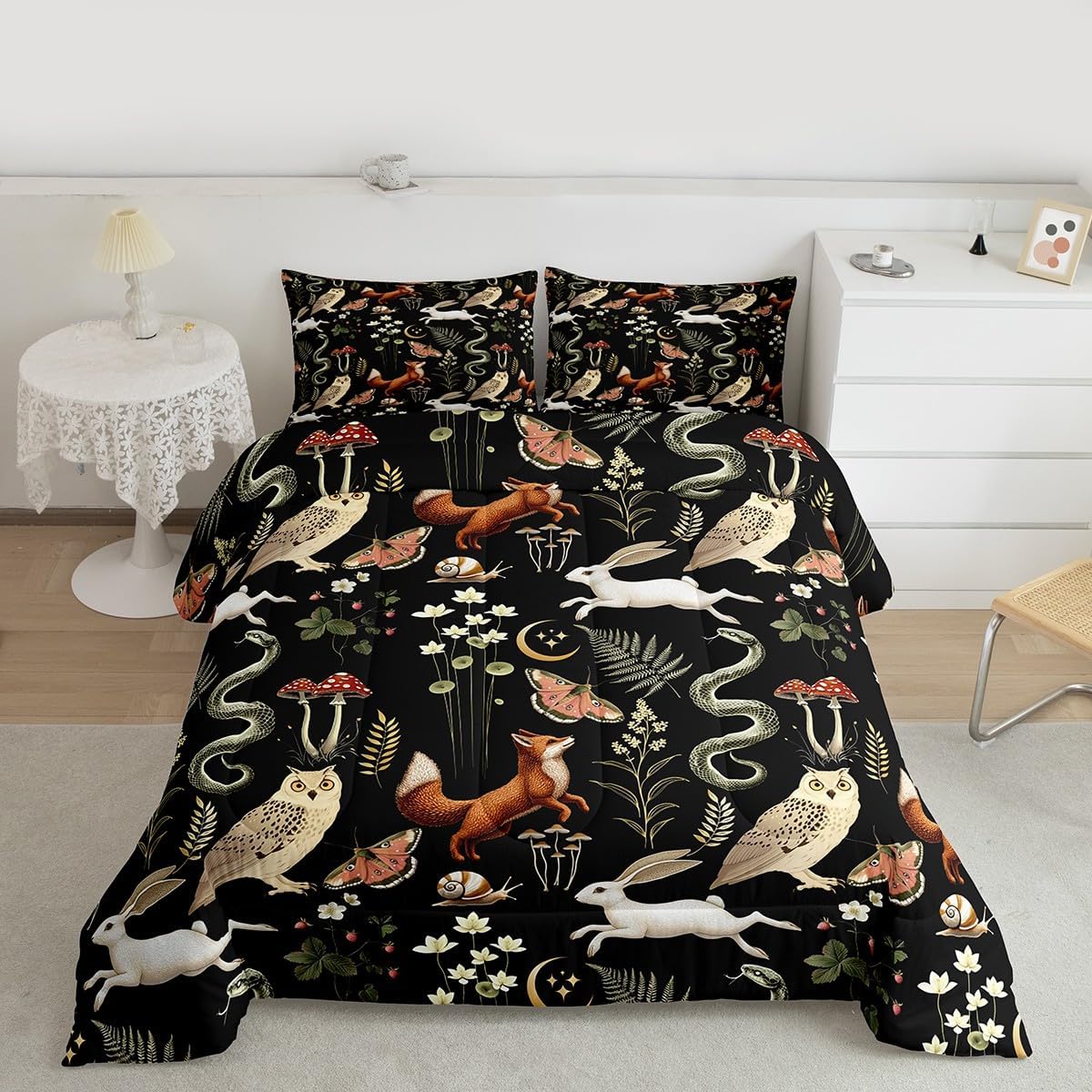 Feelyou Animal Comforter Set All Season Rabbits Squirrels Foxes Bedding Set with 1 Pillow Cases Zoo Animal Microfiber Kids Twin Bedclothes Bedroom Decor Duvet Quilt Breathable Soft Lightweight