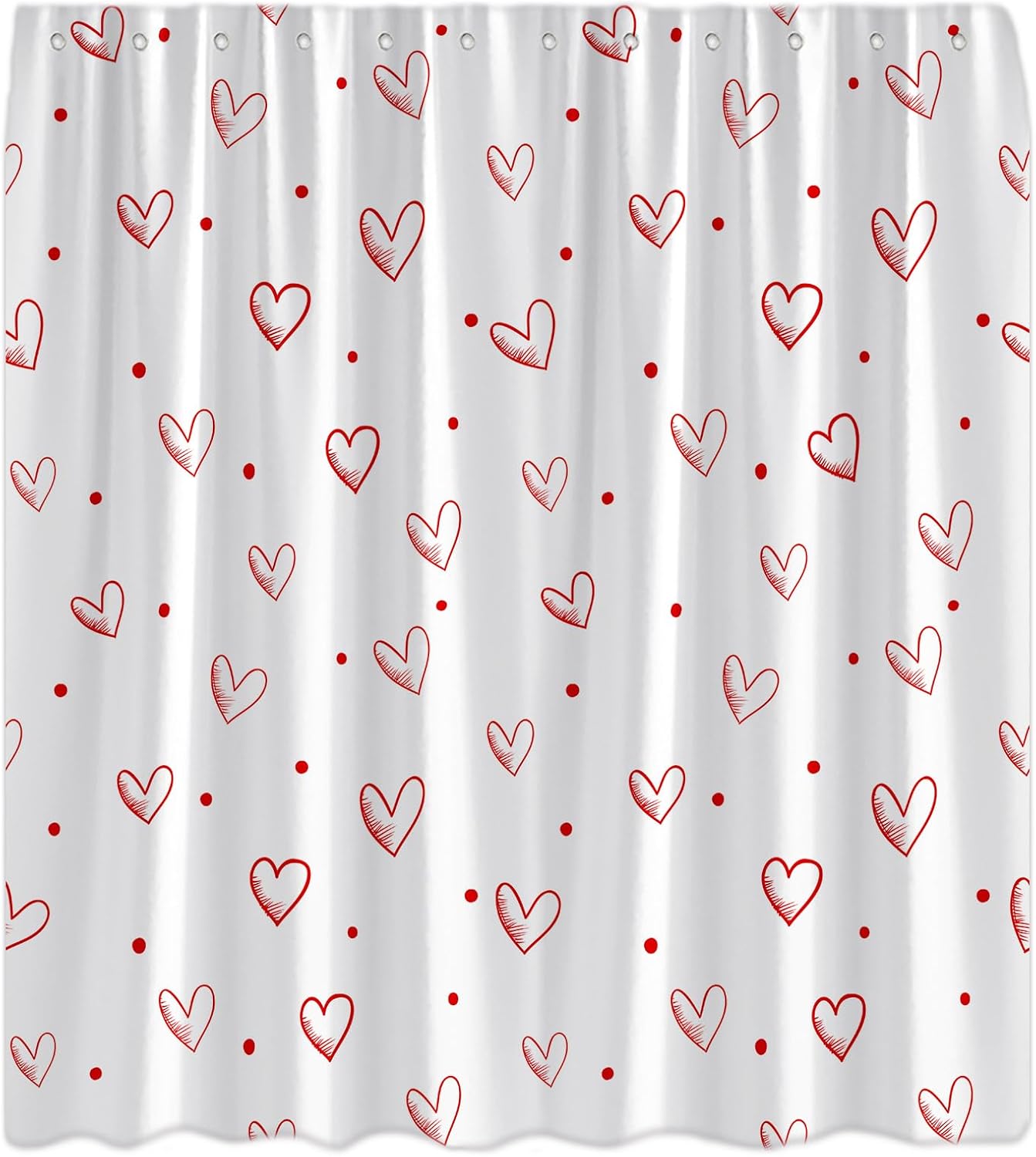 Valentine's Heart Shower Curtain Black White Sweet Hearts Polka Dot Romantic Love Couple Wedding Marriage Creative Holiday Decor Bathroom Curtain Set with Hook 70" WX84 H