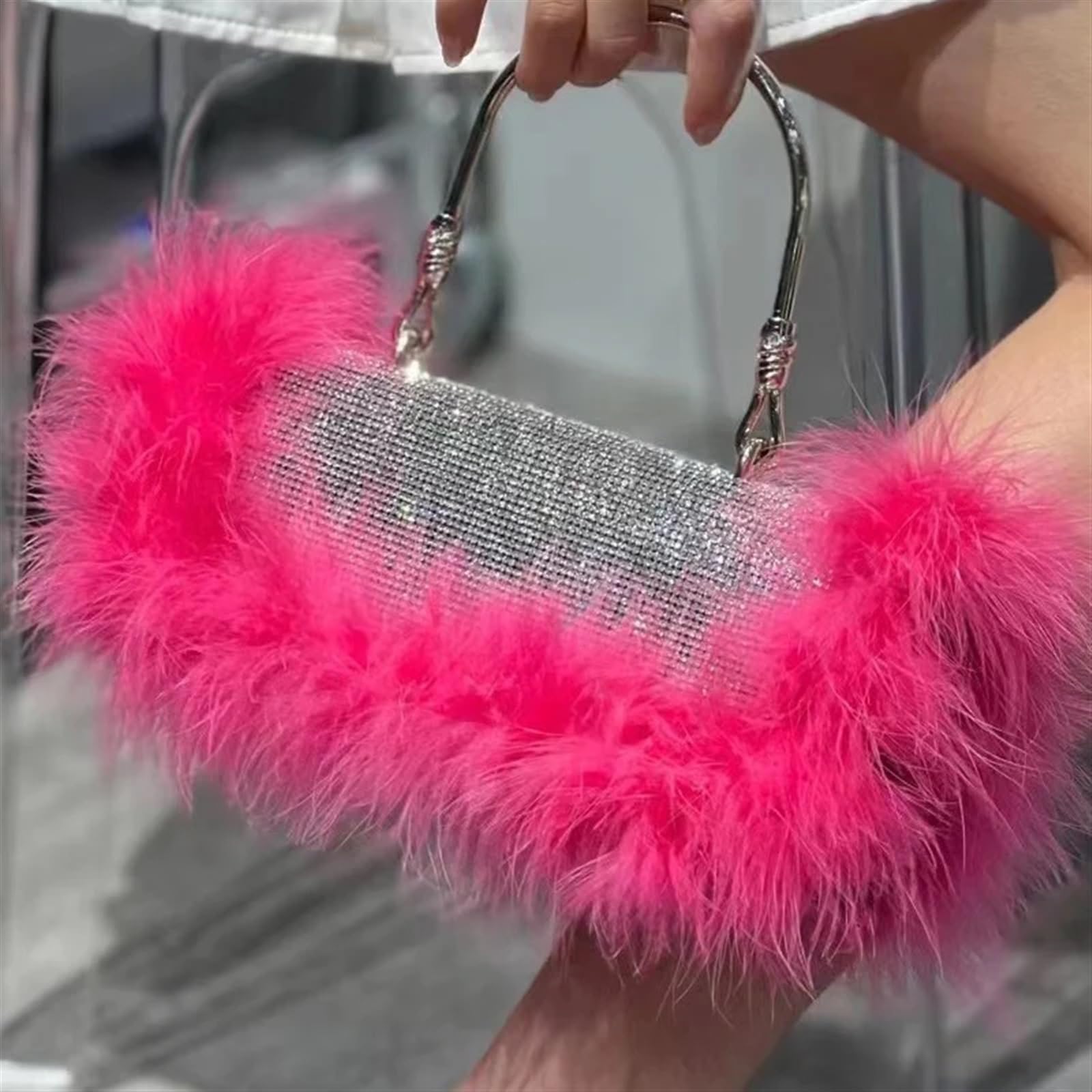 Bolso Plumas Fiesta Bolsos de noche con plumas de avestruz y diamantes for mujer, bolso de mano con diamantes de imitación, bandolera de hombro, bolso pequeño con purpurina for fiesta
