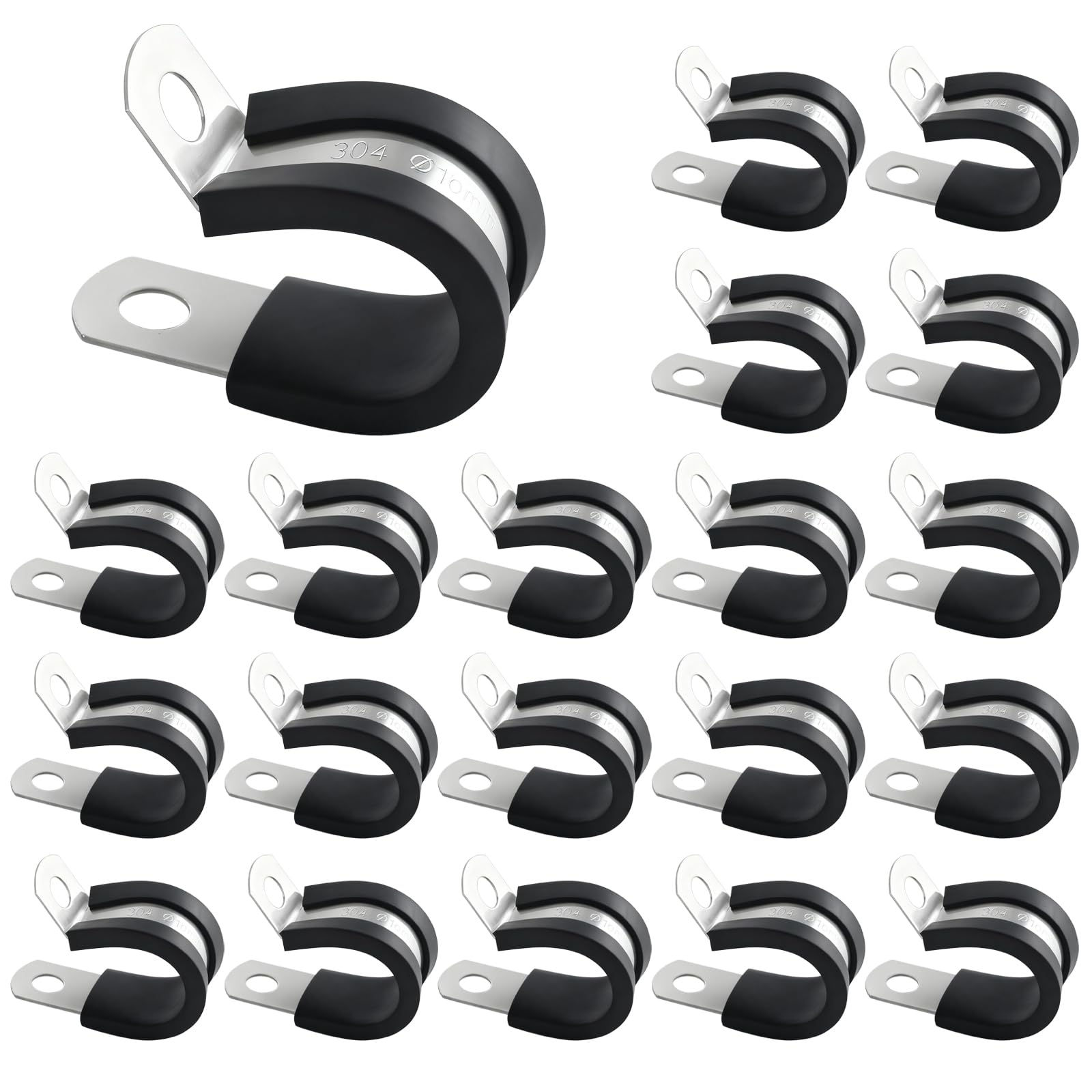 20PCS Stainless Steel Rubber Lined P Clips, R Shape Hose Pipe Clamps