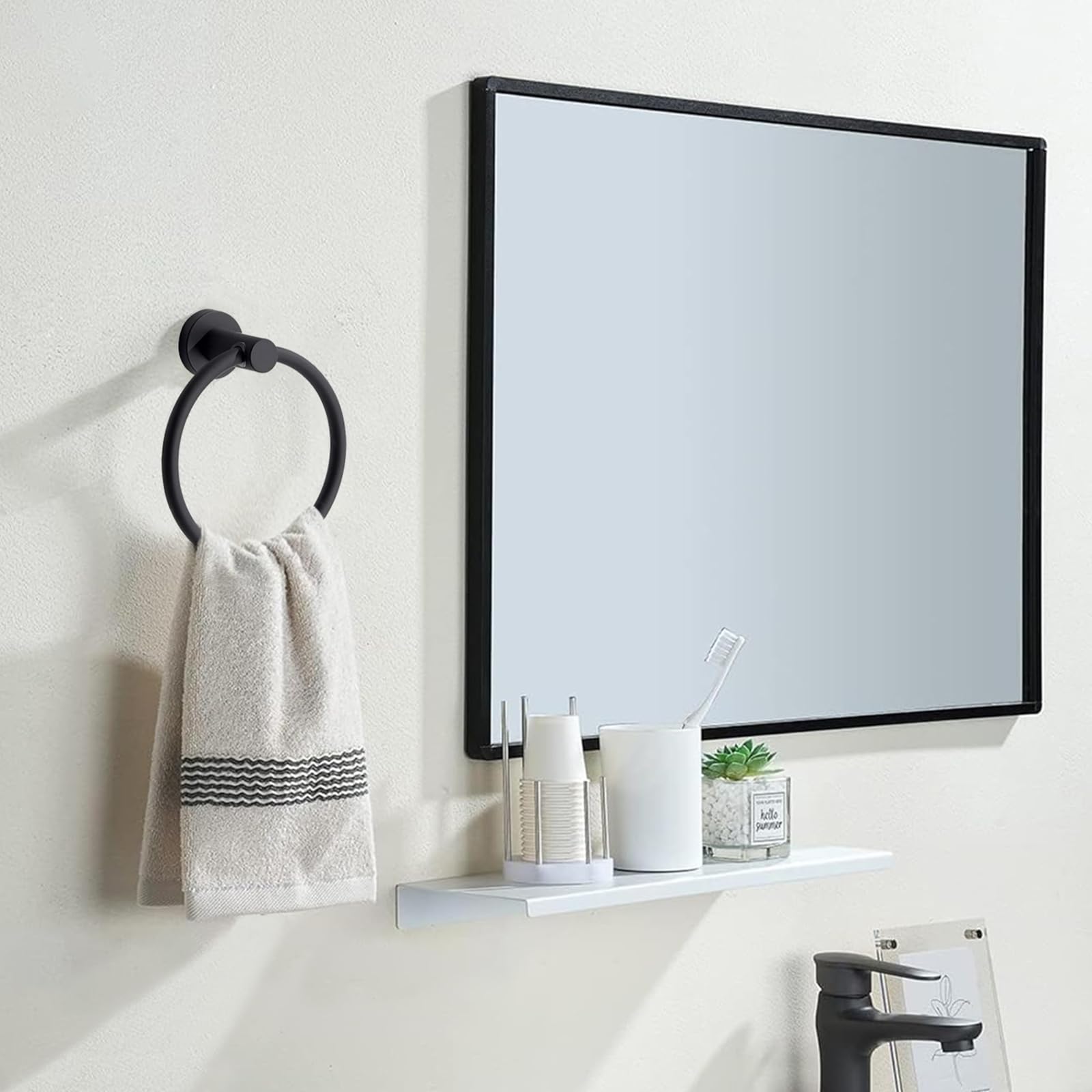 Toallero de Anilla, Soporte de Toallas Baño, Toalleros de Aro de Acero Inoxidable, Toallero Redondo con Accesorios de Fijación (Negro Mate)