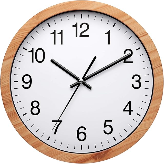 Nuovo 10" Wood Grain Round Wall Clock Silent and Not Tickling Vintage Wall Clock for Living Room Bedroom Kitchen (26cm / 10")