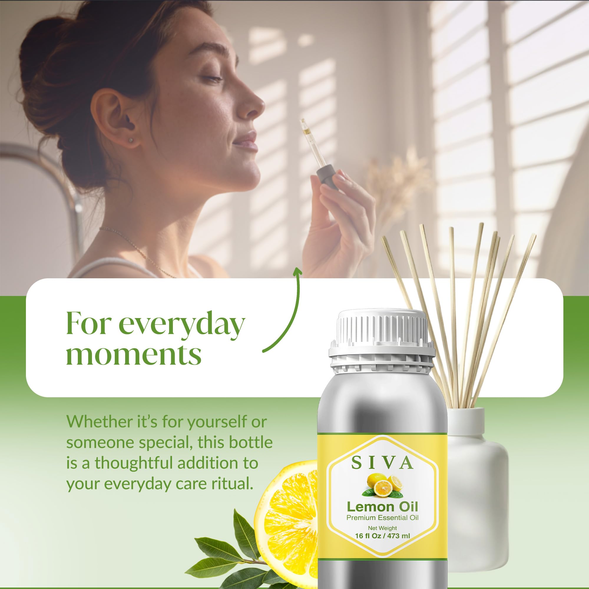 Siva - Aceite esencial de limón, 16 onzas líquidas, aceite de limón 100% natural, para difusor, cuidado facial, cuidado de la piel, aromaterapia, cuidado del cabello, cuero cabelludo y masaje corporal