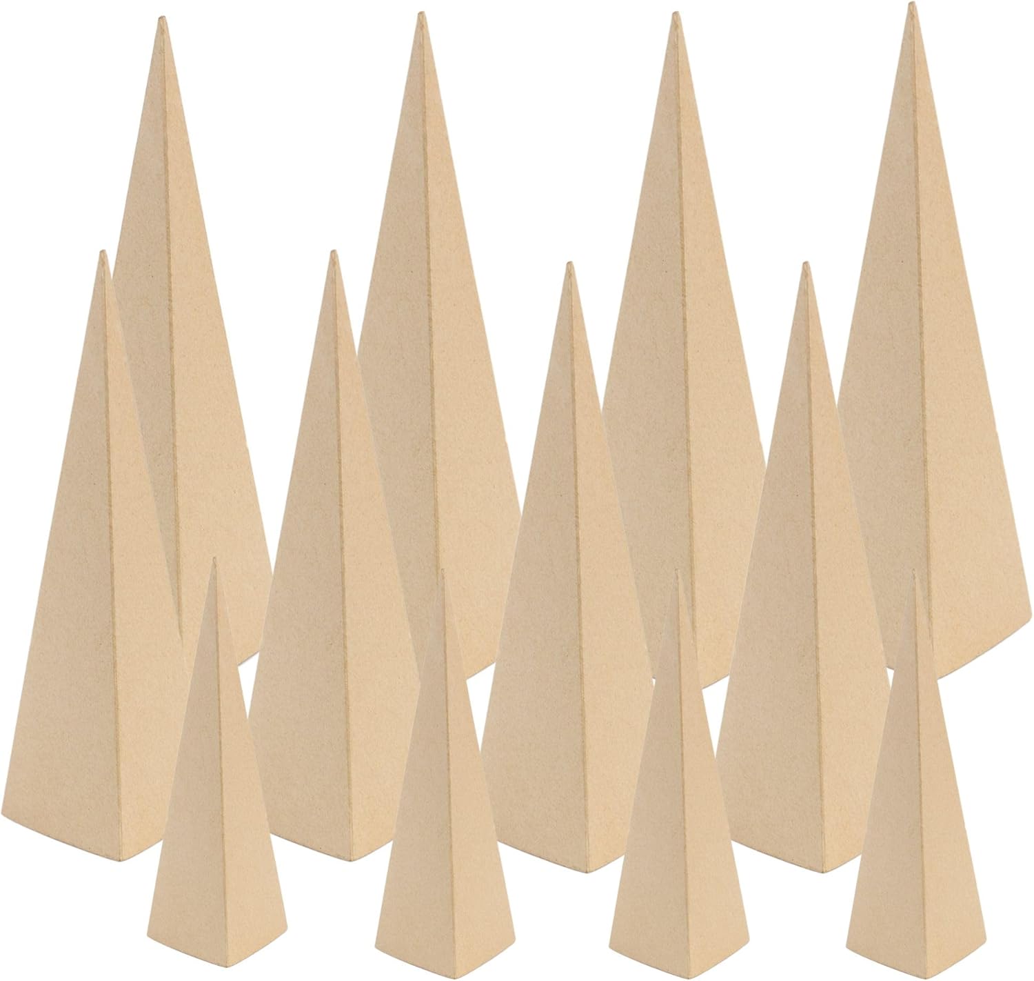12 PCS Paper Mache Triangle Craft Cones Open Bottom Cardboard Cones for Fall Halloween Christmas DIY Gnomes Doll Mountains Tree Decorations DIY Art Crafts Home Decoration Pack-13.75x5,10.63x4, 7x3 In.